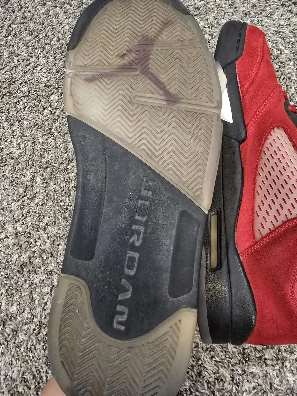 Jordan Red RETRO 5Suede High-Top Basketball Shoes with Black Accents